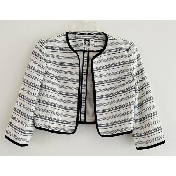 Anne Klein | Suit Separates Women White Striped 3/4 Sleeve Jacket Size 2 - Picture 2 of 6